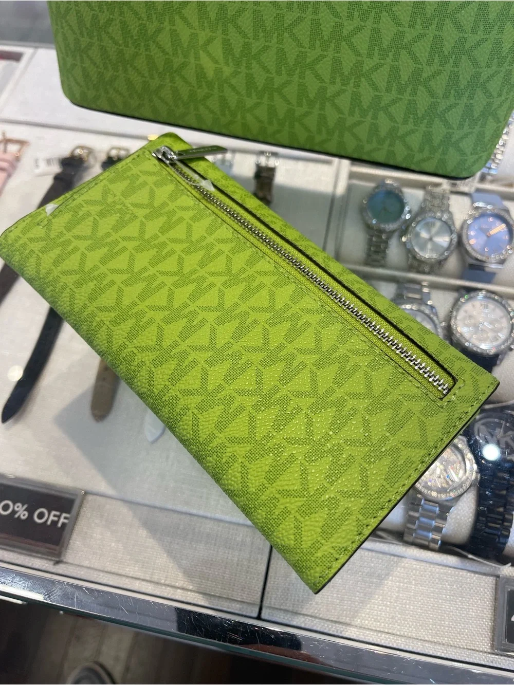 Michael KORS Jet Set Large Signature Logo Tri-Fold Wallet Trifold Lime NWT